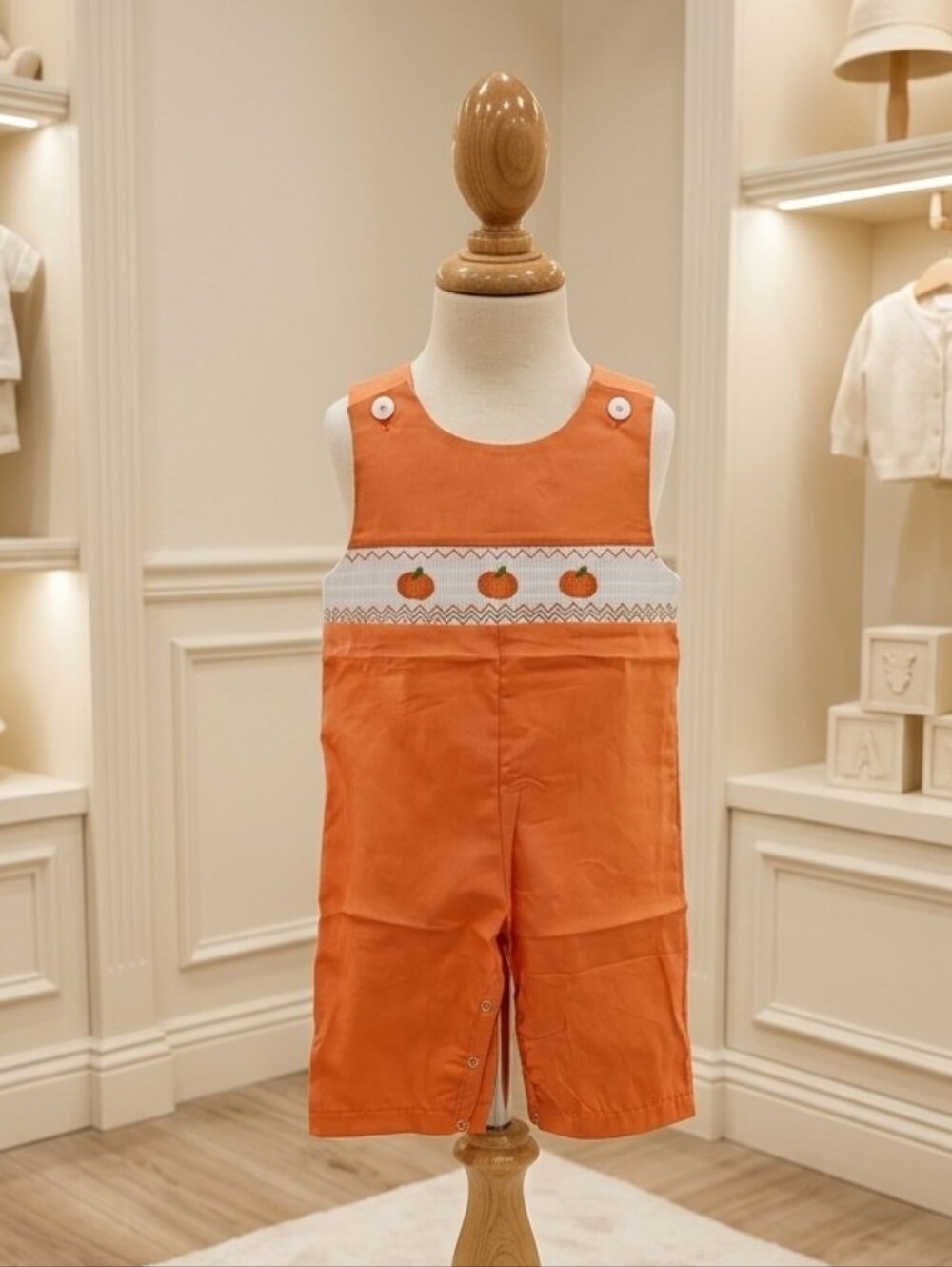 Rylee Faith Designs Orange Pumpkin Smocked Jon Jon | Sizes  18M